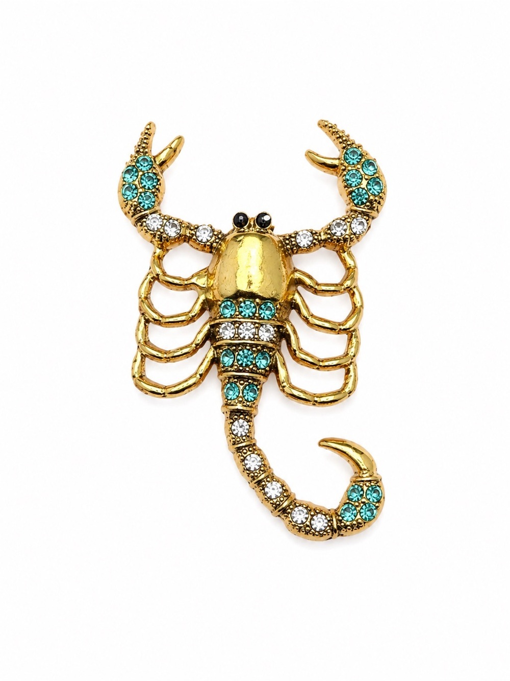 Gold Scorpion Crystal Brooch - Turquoise & Clear Accent